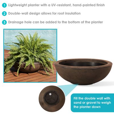 Image showing  Indoor/Outdoor Weather-Resistant Double-Walled Percival Flower Pot Planter - 20.75 in. - Sable Finish - 2pk