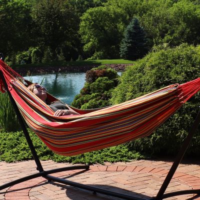Image showing  Brazilian Portable Double Hammock Bed, Tightly Woven Colorfast Cotton, Sunset