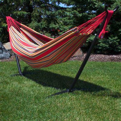 Image showing  Brazilian Portable Double Hammock Bed, Tightly Woven Colorfast Cotton, Sunset