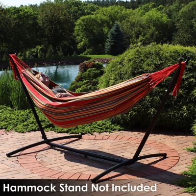 Image showing  Brazilian Portable Double Hammock Bed, Tightly Woven Colorfast Cotton, Sunset