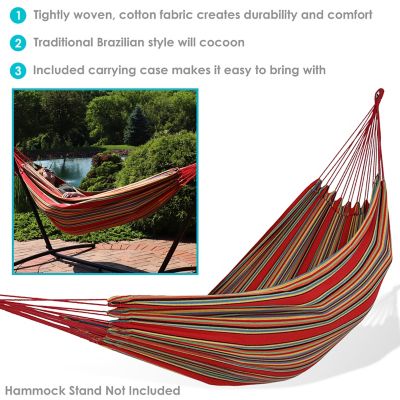 Image showing  Brazilian Portable Double Hammock Bed, Tightly Woven Colorfast Cotton, Sunset