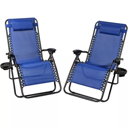 Sunnydaze Decor Oversized Zero Gravity Lounge Chairs and Cup Holder 2 Pack Camp Chairs