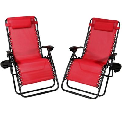 Sunnydaze Decor Oversize Zero Gravity Lounge Chairs and Cup Holder, 2-Pack