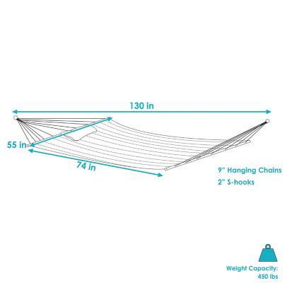 Image showing  Large Two-Person Quilted Fabric Hammock with Spreader Bars & Detachable Pillow, 450 lb Wt Capacity, Sandy Beach