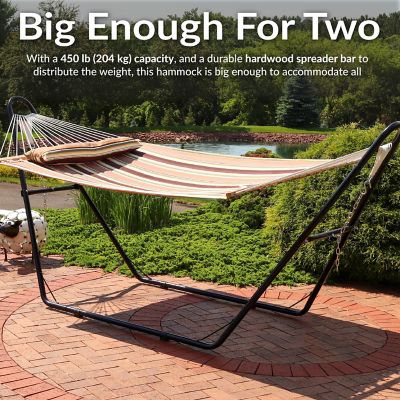 Image showing  Large Two-Person Quilted Fabric Hammock with Spreader Bars & Detachable Pillow, 450 lb Wt Capacity, Sandy Beach