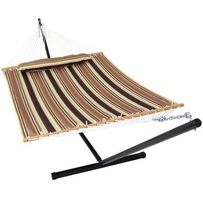 Sunnydaze Decor 2-Person Heavy-Duty Quilted Hammock with Steel Stand - 350 lb Weight Capacity/12' Stand - Sandy Beach