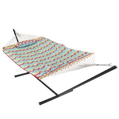 Sunnydaze Decor Cotton Rope Outdoor Hammock with Stand, Multicolor Chevron