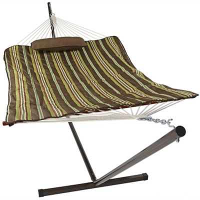 Sunnydaze Decor Cotton Rope Outdoor Hammock with Stand, Desert Stripe