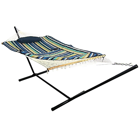 Sunnydaze Decor Cotton Rope Outdoor Hammock with Stand, Lakeview