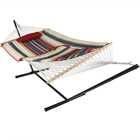 Sunnydaze Decor Cotton Rope Outdoor Hammock with Stand, Modern Lines