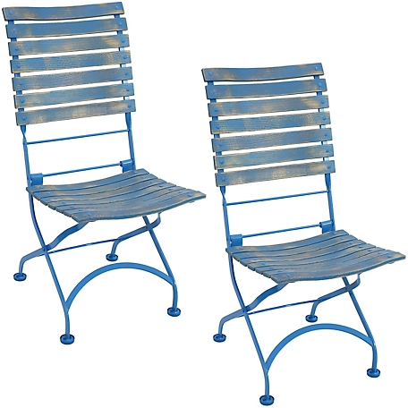 Sunnydaze Decor 2 pc. Cafe Couleur Folding Wooden Chair Set, Blue