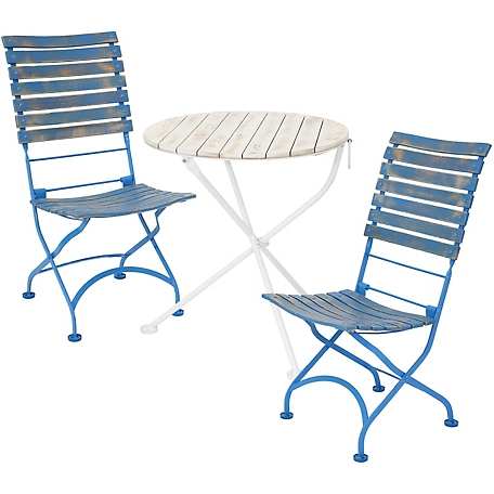 Sunnydaze Decor 3 pc. Cafe Couleur Wooden Folding Bistro Table and Chairs Set, Blue