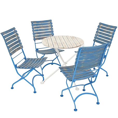 Sunnydaze Decor 5 pc. Cafe Couleur Wooden Folding Bistro Table and Chair Set, Blue