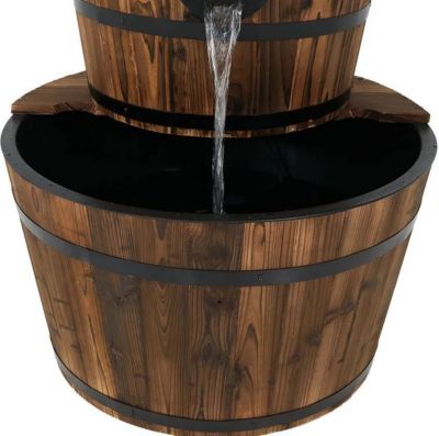 Image showing  37 in. Wood Barrel Water Fountain with Hand Pump