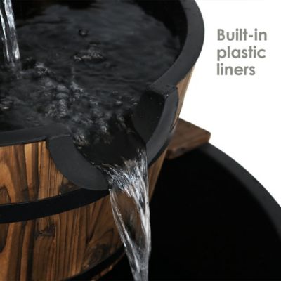 Image showing 5 th Sunnydaze Decor 37 in. Wood Barrel Water Fountain with Hand Pump