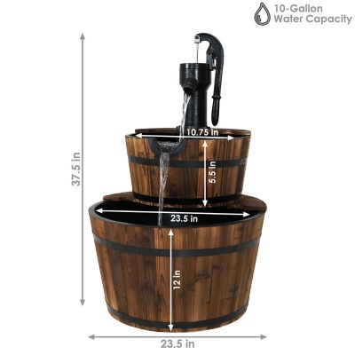 Image showing 8 th Sunnydaze Decor 37 in. Wood Barrel Water Fountain with Hand Pump