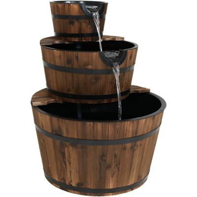 Sunnydaze Decor 30 in. H Electric Wood Rustic Farmhouse Style 3-Tier Barrel Outdoor Water Fountain, DSL-062