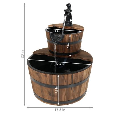 Image showing 5 th Sunnydaze Decor 23 in. H Electric Fir Wood 2-Tier Farmhouse Barrel with Decorative Hand Pump Outdoor Water Fountain, DSL-079