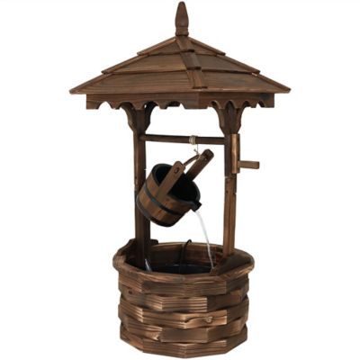 Sunnydaze Decor 48 in. Old-Fashioned Wood Wishing Well Water Fountain with Liner