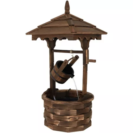 Sunnydaze Decor 48 in Old Fashioned Outdoor Wooden Wishing Well Water Fountain with Liner Fountains