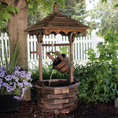 Image showing  48 in. Outdoor Old-Fashioned Wood Wishing Well Water Fountain with Liner