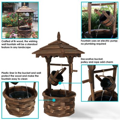 Image showing  48 in. Outdoor Old-Fashioned Wood Wishing Well Water Fountain with Liner