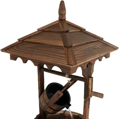 Image showing  48 in. Outdoor Old-Fashioned Wood Wishing Well Water Fountain with Liner