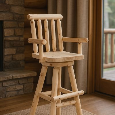 Image showing 7 th Sunnydaze Decor Unfinished Fir Wood Log Cabin Style Rustic Swivel Bar Stool - 1 Stool