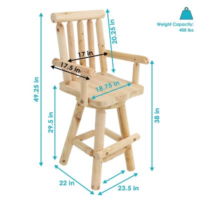 Image showing 8 th Sunnydaze Decor Unfinished Fir Wood Log Cabin Style Rustic Swivel Bar Stool - 1 Stool