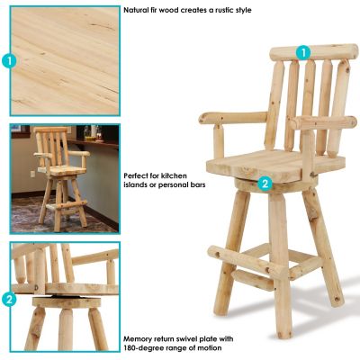 Image showing 9 th Sunnydaze Decor Unfinished Fir Wood Log Cabin Style Rustic Swivel Bar Stool - 1 Stool