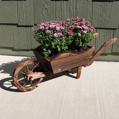 Image showing  Wooden Decorative Wheelbarrow Planter for Patio, Lawn and Garden - 35 in. L x 10 in. W x 11 in. - Brown