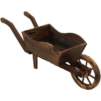 Image showing  Wooden Decorative Wheelbarrow Planter for Patio, Lawn and Garden - 35 in. L x 10 in. W x 11 in. - Brown