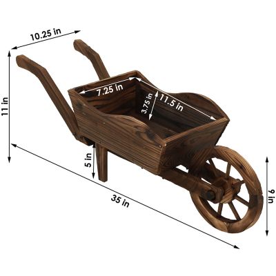 Image showing  Wooden Decorative Wheelbarrow Planter for Patio, Lawn and Garden - 35 in. L x 10 in. W x 11 in. - Brown