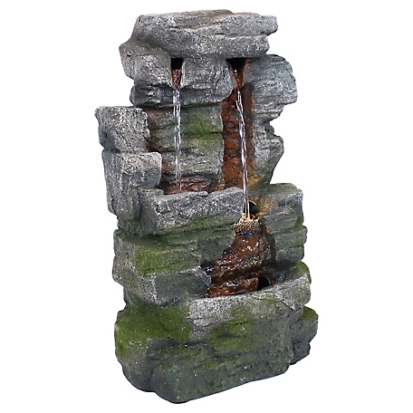 Sunnydaze Decor 14 in. Towering Cave Waterfall Indoor Tabletop Water Fountain with LED