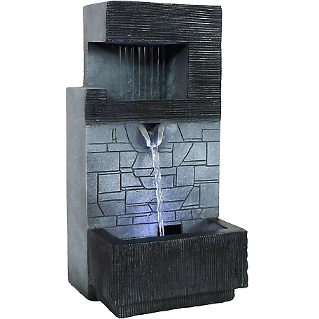 Sunnydaze Decor 13 in. Modern Tiered Brick Wall Tabletop Water Fountain with LED