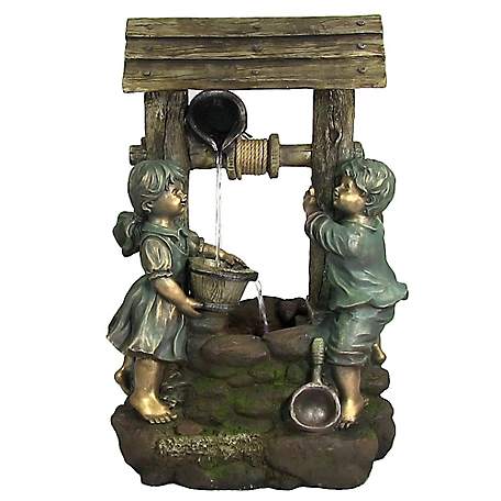Sunnydaze Decor 39 in. Children at the Well Outdoor Water Fountain with LED Lights