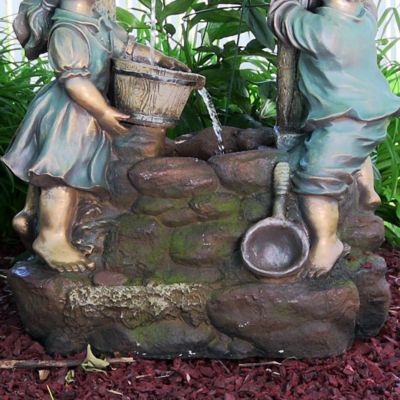 Image showing 5 th Sunnydaze Decor 39 in. Children at the Well Outdoor Water Fountain with LED Lights