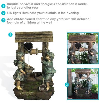 Image showing 6 th Sunnydaze Decor 39 in. Children at the Well Outdoor Water Fountain with LED Lights