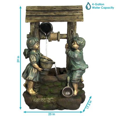 Image showing 7 th Sunnydaze Decor 39 in. Children at the Well Outdoor Water Fountain with LED Lights
