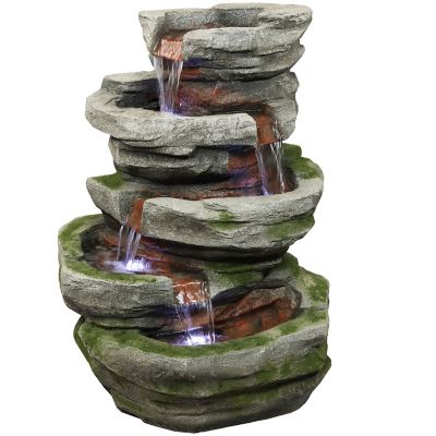 Sunnydaze Decor 31 in. H Electric Polyresin & Fiberglass Lighted Cobblestone Waterfall Outdoor Fountain, LED Lights, DW-34079
