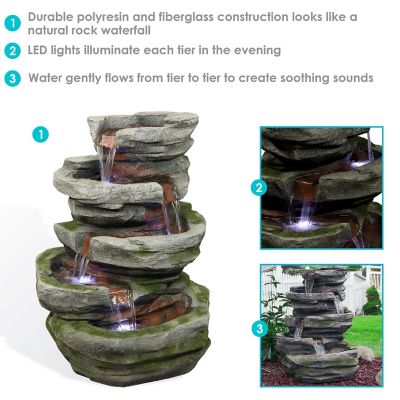 Image showing  31 in. H Electric Polyresin & Fiberglass Lighted Cobblestone Waterfall Outdoor Fountain, LED Lights, DW-34079