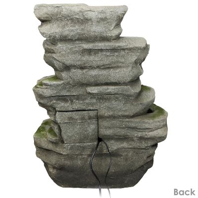 Image showing  31 in. H Electric Polyresin & Fiberglass Lighted Cobblestone Waterfall Outdoor Fountain, LED Lights, DW-34079