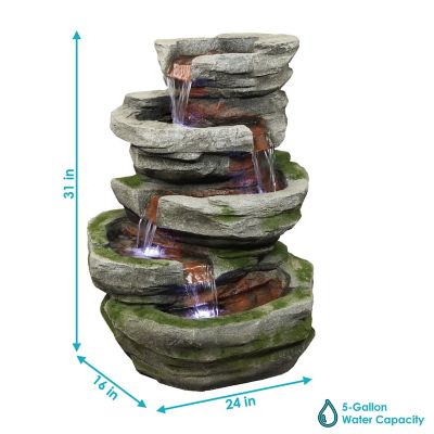 Image showing  31 in. H Electric Polyresin & Fiberglass Lighted Cobblestone Waterfall Outdoor Fountain, LED Lights, DW-34079