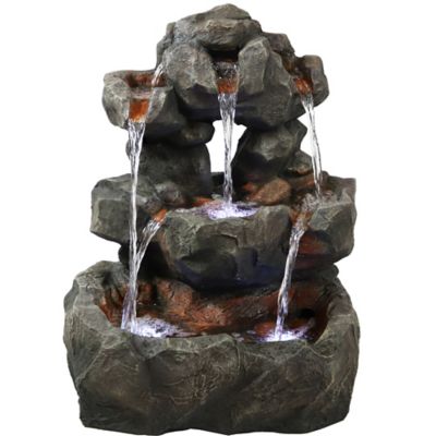 Sunnydaze Decor 32 In Layered Rock Waterfall Outdoor Fountain With Led Lights At Tractor Supply Co