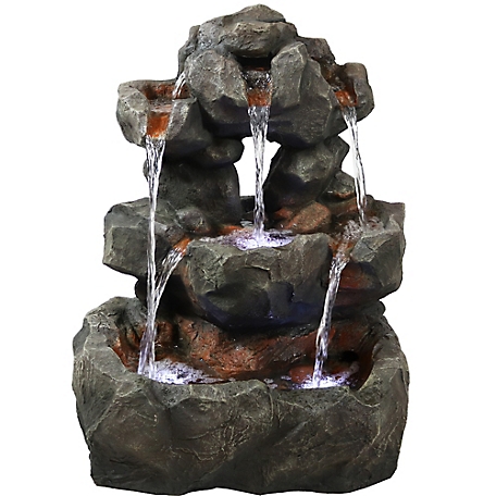Sunnydaze Decor 32 in. Layered Rock Waterfall Outdoor Fountain with LED Lights