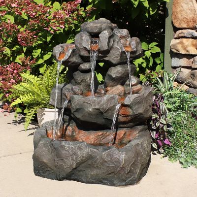 Download Sunnydaze Decor 32 In Layered Rock Waterfall Outdoor Fountain With Led Lights At Tractor Supply Co