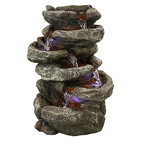 Sunnydaze Decor 15 in. Stone Falls Tabletop Water Fountain with LED Light