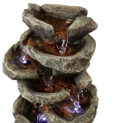 Image showing 2 th Sunnydaze Decor Indoor Home Office Relaxing 6-Tiered Stone Falls Tabletop Water Fountain with LED Lights, 15 in.