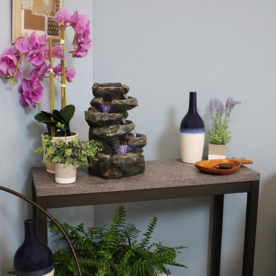 Image showing 3 th Sunnydaze Decor Indoor Home Office Relaxing 6-Tiered Stone Falls Tabletop Water Fountain with LED Lights, 15 in.