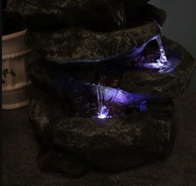 Image showing 4 th Sunnydaze Decor Indoor Home Office Relaxing 6-Tiered Stone Falls Tabletop Water Fountain with LED Lights, 15 in.